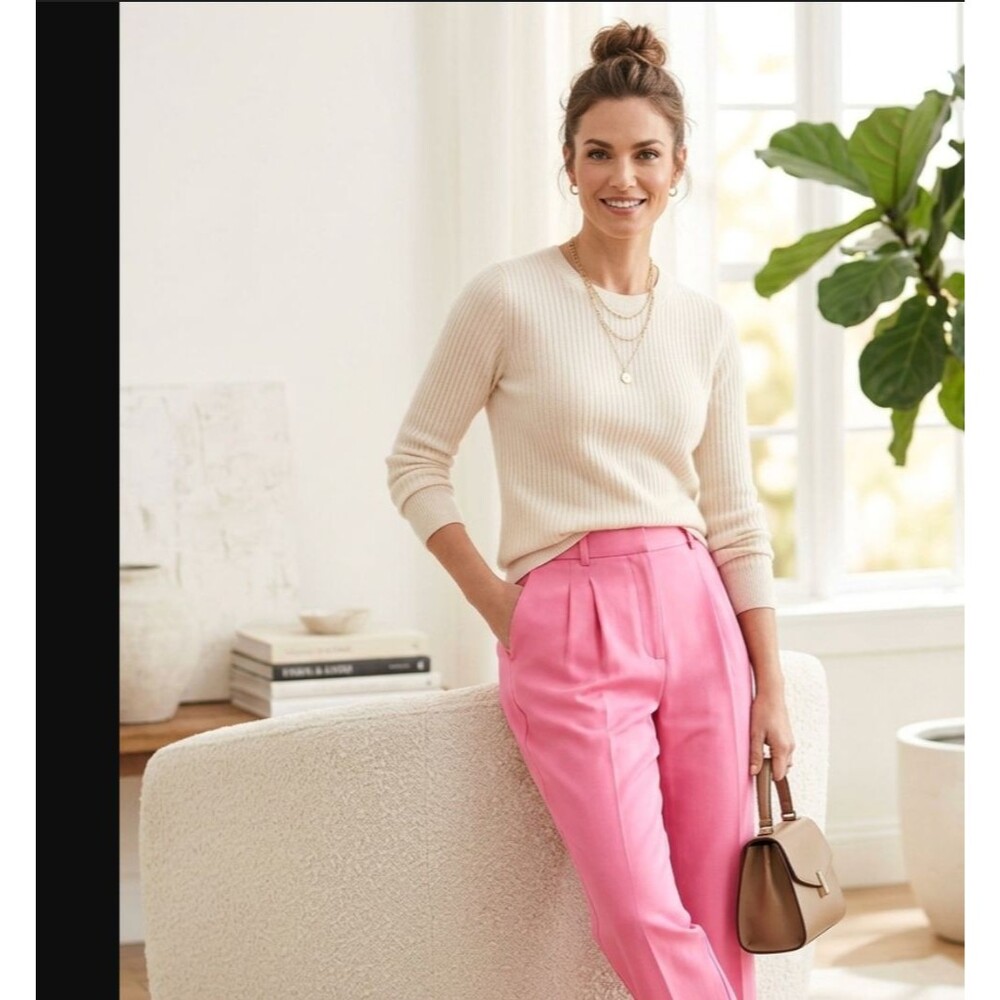 Talbots Pure Classic 100% Silk Pants Pink Pleated Trousers High Waist Lined 12